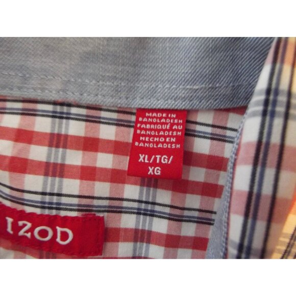 IZOD Shirt Mens XL Red White Blue Plaid Button-Down Collar classic fit - Picture 9 of 9